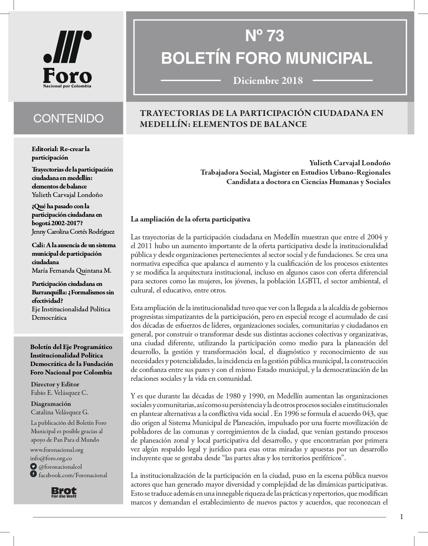 Boletín Foro Municipal #73