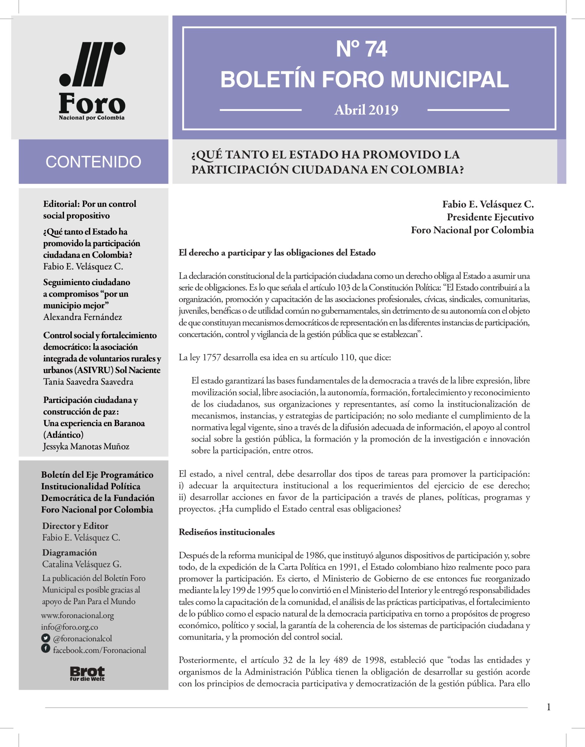 Boletín Foro Municipal #74